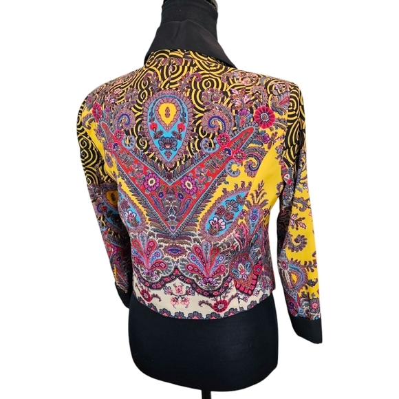 Bebe Vibrant Paisley Open Blazer Jacket Size XS Black Artsy Eclectic Boho - Picture 6 of 14